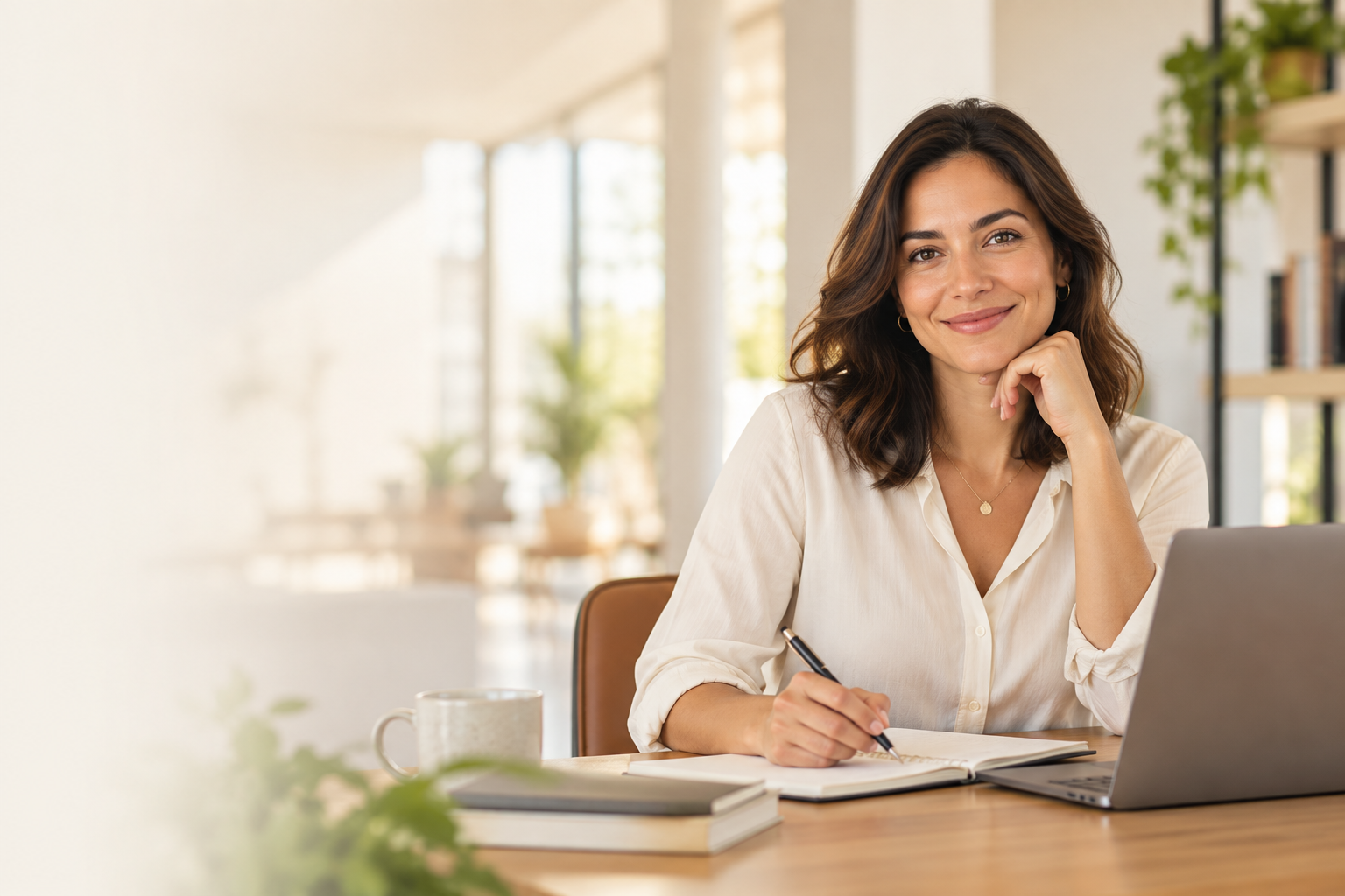 Jovem profissional estudando com notebook e caderno